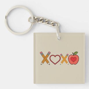 Porte-clés Crayon et pomme XOXO pour la Saint-Valentin pour l