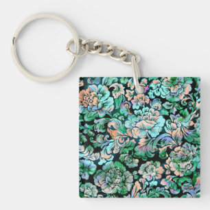 Porte-clés Crayon Floral en vert et Pêche