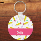 Porte-clés Crayons et rayures jaunes sur blanc (Recto)