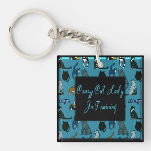 Porte-clés Crazy Cat Lady En Formation Carré Porte - clé