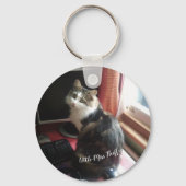 Porte-clés Crazy cat lady photo texte personnalisé rose (Verso)