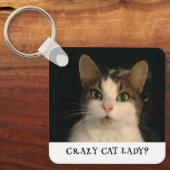 Porte-clés Crazy cat lady photos texte personnalisé (Recto)
