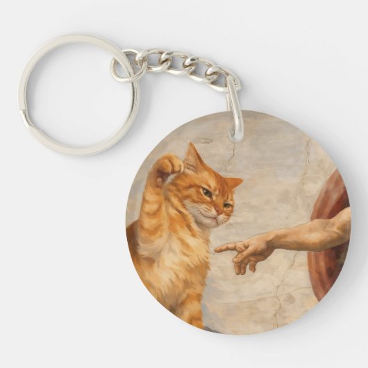 Porte-clés Création d'Adam avec le chat Sarca, une œuvre d'ar (Devant)