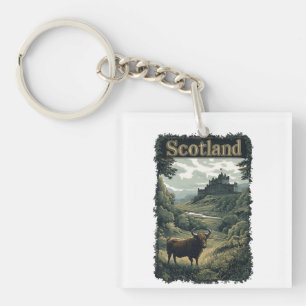 Porte-clés Création Écosse : Vache des Highlands, Château et