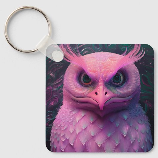 Porte-clés Créature hybride Murloc/Chouette rose (Recto)