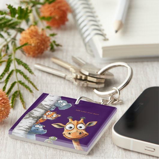 Porte-clés Créatures forestières joueuses Conception Carré vi (Devant Droit)