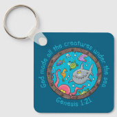 Porte-clés Créatures marines drôles bande dessinée verset bib (Recto)