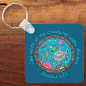 Porte-clés Créatures marines drôles bande dessinée verset bib (Recto)