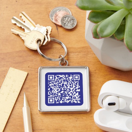 Porte-clés Créer un code QR scannable | Bleu foncé modifiable (Bureau)
