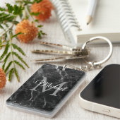 Porte-clés Créez votre propre rectangle en marbre noir (Devant droit)