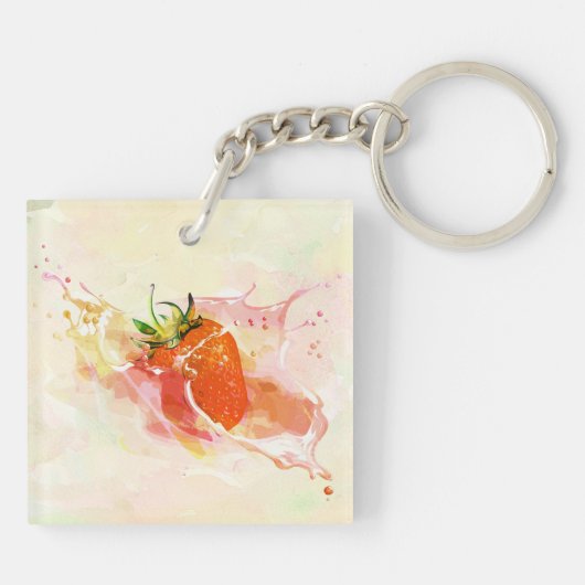Porte-clés Crème de fraise Splash ! Aquarelle (Dos)