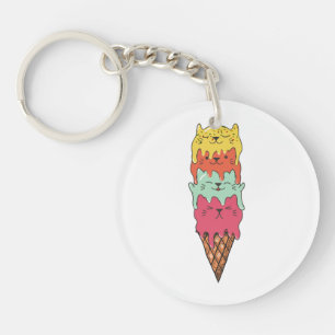 Porte-clés Crème glacée de chats mignonne Kawaii Kittens