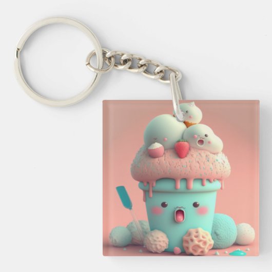 Porte-clés Crème glacée Kawaii (Devant)