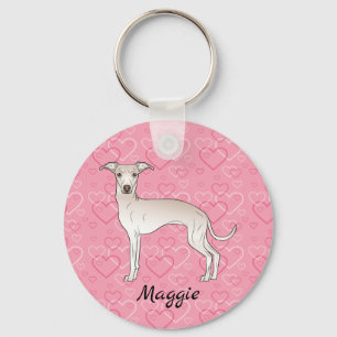 Porte-clés Crème Italien Greyhound Chien Cute Sur Coeur Rose