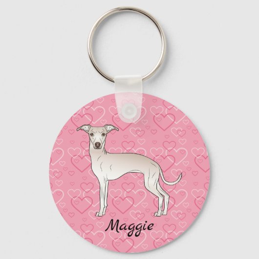 Porte-clés Crème Italien Greyhound Chien Cute Sur Coeur Rose (Recto)
