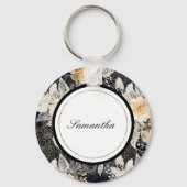 Porte-clés Crème noire léopard animal floral (Recto)