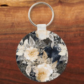 Porte-clés Crème noire léopard animal floral (Verso)