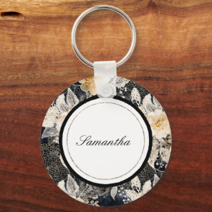 Porte-clés Crème noire léopard animal floral