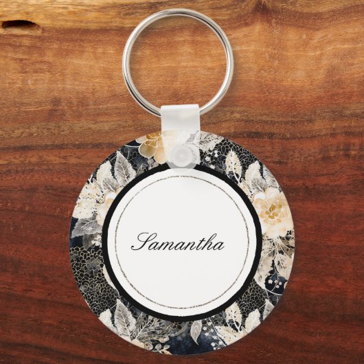 Porte-clés Crème noire léopard animal floral (Recto)