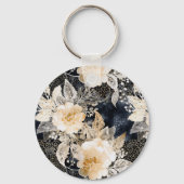 Porte-clés Crème noire léopard animal floral (Verso)