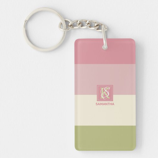 Porte-clés Crème Rose Vert Couleur Palette Bandes Monogramme (Devant)