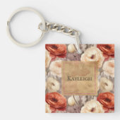 Porte-clés Crème Rouge Bourgogne Floral (Devant)