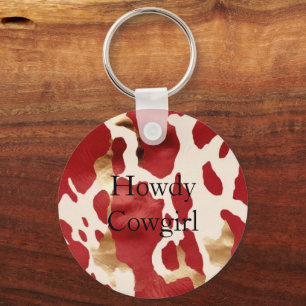 Porte-clés Crème Rouge Or Occidental Cowhide Howdy