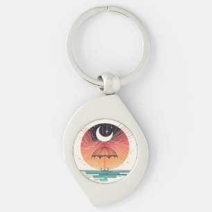 Porte-clés Crescent Moon Pluie Boho Line Art Charme