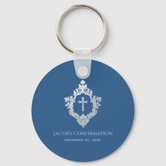 Porte-clés Crest Boy Confirmation Faveurs Bleu Classique Vint (Recto)
