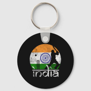 Porte-clés Cricket Inde Drapeau Indien Joueur de cricket Homm