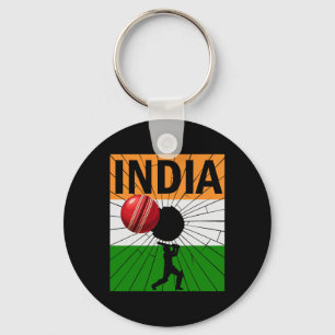 Porte-clés Cricket indien avec coup de pinceau du drapeau ind