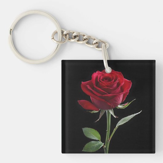 Porte-clés Crimson sur l'ébène : La rose rouge unique, (Devant)