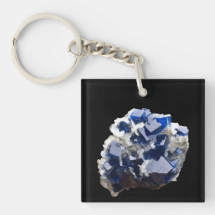 Porte-clés Cristal de Fluorite Bleu Profond, Calcite en Lamel