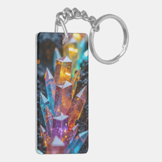 Porte-clés Cristal néon futuriste et Kintsugi or double face