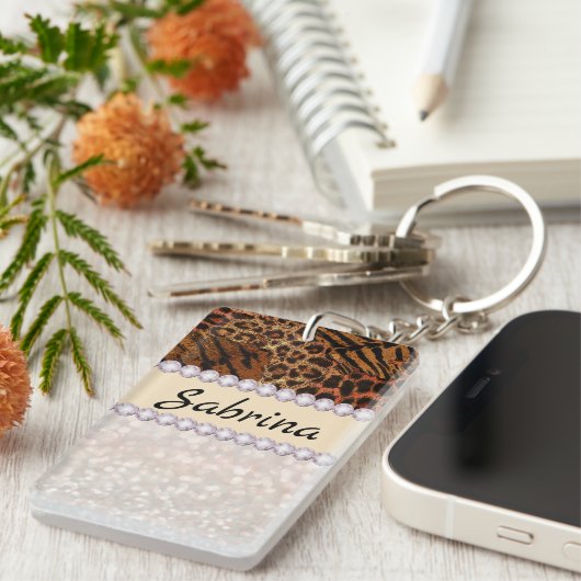 Porte-clés cristaux de parties scintillant en diamant rose pe (Devant droit)