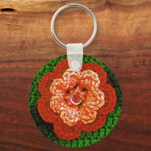 Porte-clés Crochet vert Fleur orange foncé clair Imprimer