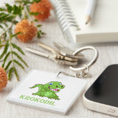 Porte-clés Crocodile de dessin animé vert blanc (Devant Droit)