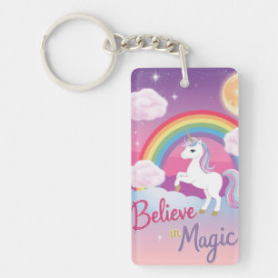 Porte-clés Croire à la magie avec licorne et arc-en-ciel