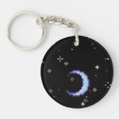Porte-clés Croissant de lune bleu avec l'art de pixel (Devant)