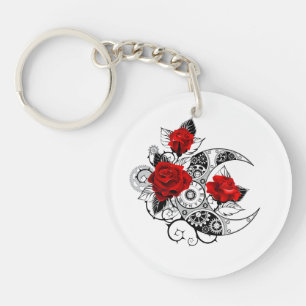 Porte-clés Croissant mécanique avec roses rouges