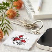 Porte-clés Croissant mécanique avec roses rouges (Devant Droit)