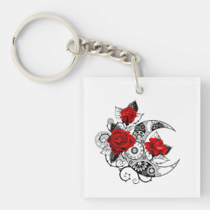 Porte-clés Croissant mécanique avec roses rouges
