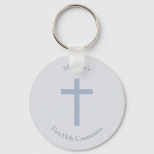 Porte-clés Croix bleue en pastel de communion