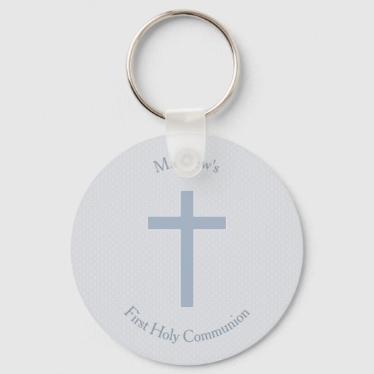 Porte-clés Croix Bleue Pastel Communion (Recto)