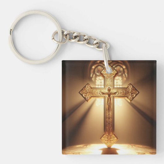 Porte-clés Croix celtique or avec Crucifixion (Devant)