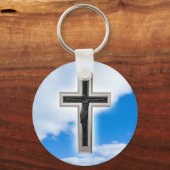 Porte-clés Croix chrétienne à ciel bleu arrière - plan (Recto)