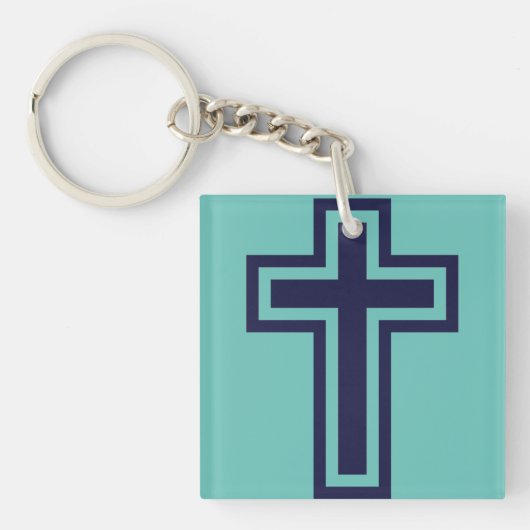 Porte-clés Croix chrétienne bleue différentes variantes (Devant)