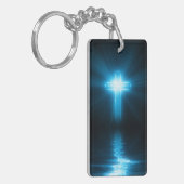 Porte-clés Croix chrétienne dans la lumière bleue (Devant gauche)