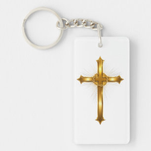 Porte-clés Croix chrétienne dorée radiante Inspirée de la foi