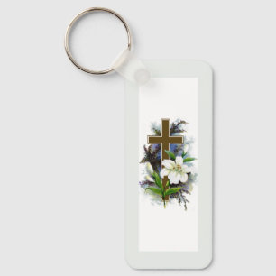 Porte-clés Croix chrétienne en or